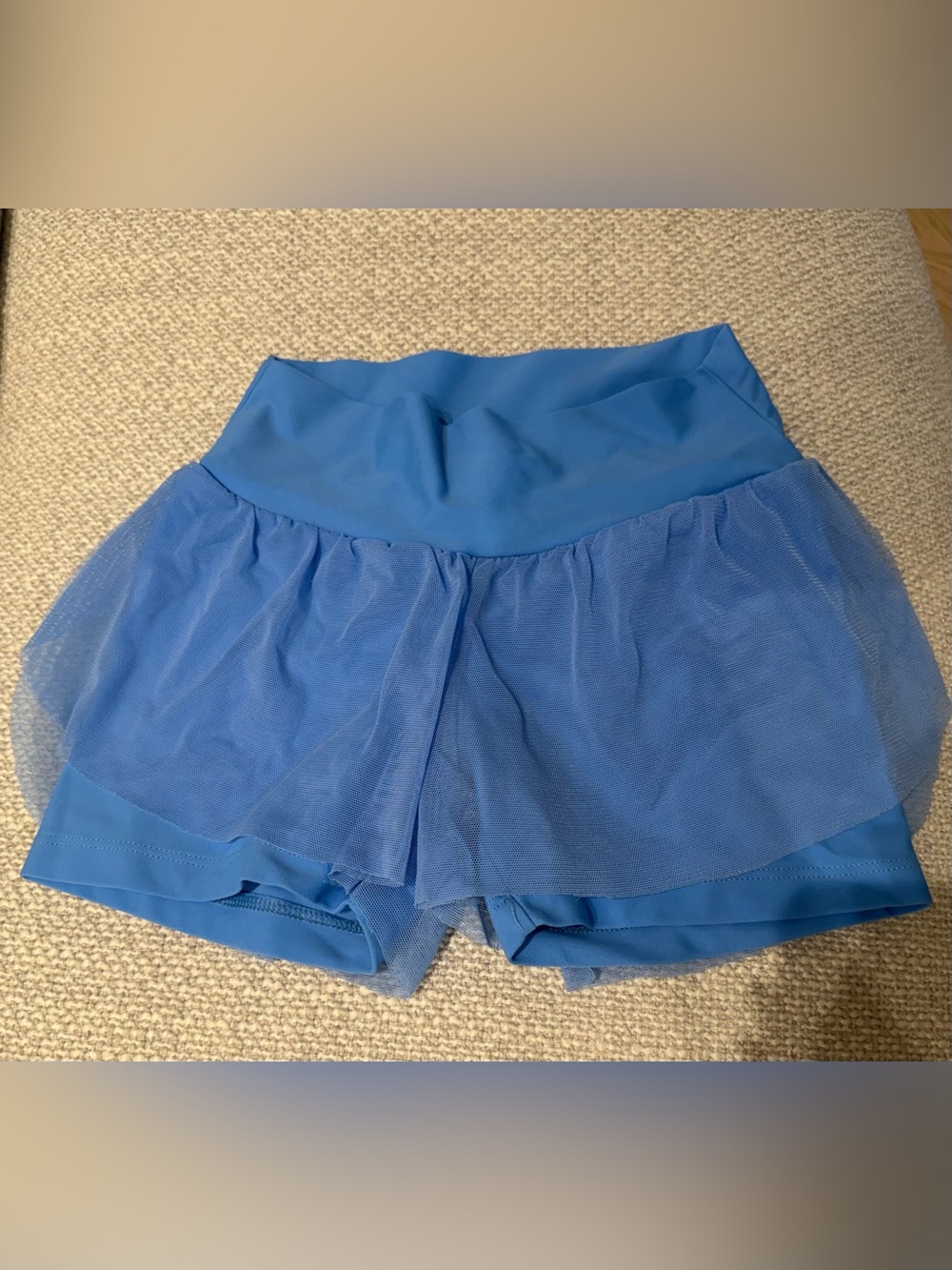 Girls' Light Blue Dance Skort with Mesh Overlay